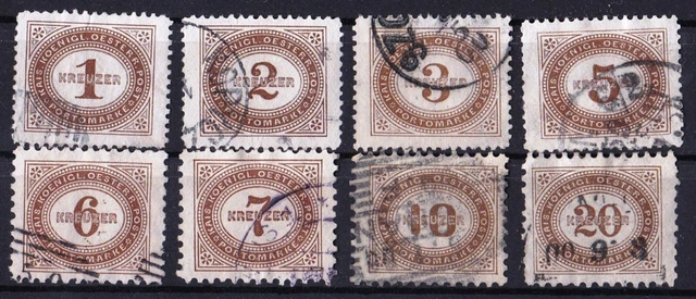 ÖSTERREICH-PORTO MiNr. 1/8, 1-20 Kreuzer, gestempelt, Michel 30,--