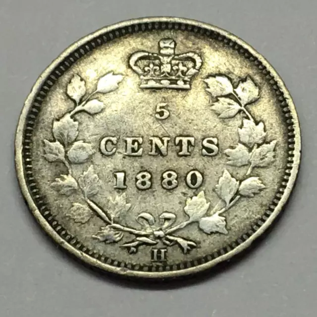 1880 H Canada 5 Cents Silver Coin - Ships Free W/ Usps Tracking & Insur.