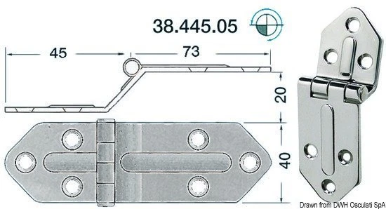 Charnière Inox Globuleux 118x40 MM Marque Osculati 38.445.05