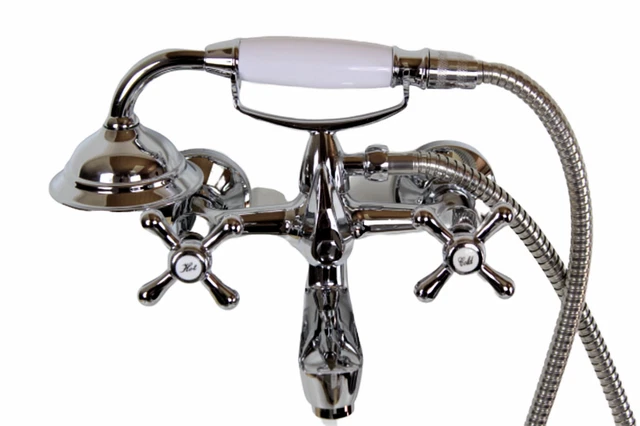 Retro Badewannen-Armatur – Zweigriffmischer Aus Chrom, Wandmontage, Mit Brause-/Wannen-Umstellung, Hochdruck Geeignet