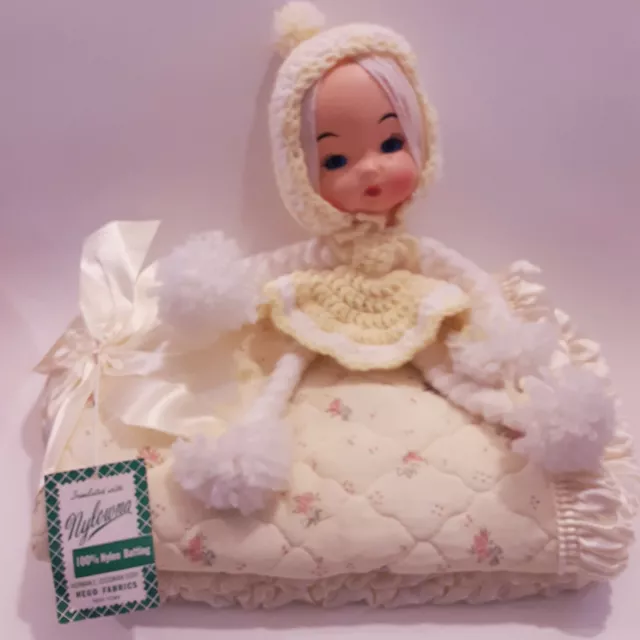 RARE Vintage 1929 Baby bedding set Blanket Sham rubber face doll NOS Stroller