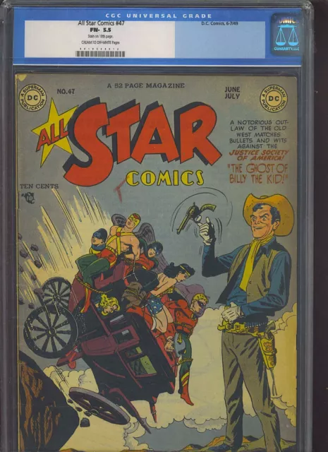 ALL STAR COMICS #47 CGC FN-: 5.5 CM-OW;  Ghost of Billy the Kid; Bondage cvr!