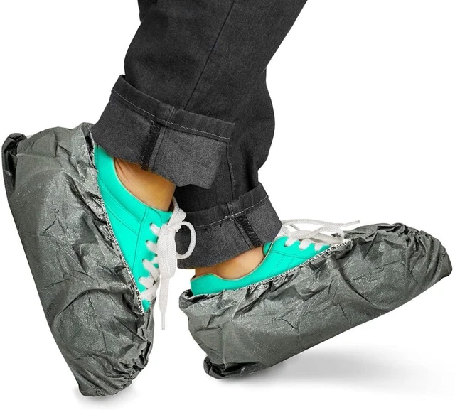 Gray Disposable Shoe Covers for Indoors Large; Pack of 100 Shoe Booties