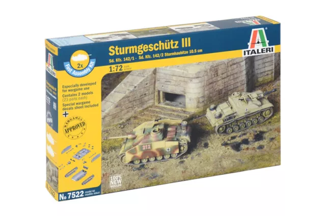 Italeri 7522 - 1/72 WWII Dt. Sturmgeschütz III (Enthält 2 Modelle) - Neu