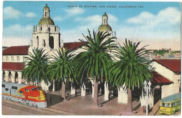 San Diego California CA ~ Santa Fe Railroad Depot Train Station 1944