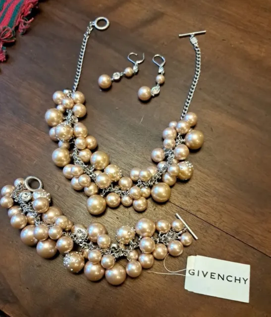 GIVENCHY Paris Vintage Demi-Parure Necklace  Bracelet Earring Signed Chunky Tag