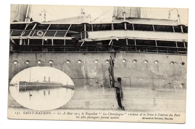 CPA -44- SAINT NAZAIRE - LA CHAMPAGNE echoué et brisé en mai 1915 vue des dégâts