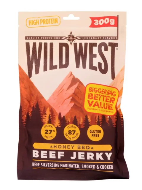 Snack proteico Wild West Beef Jerky Honey barbecue jerk 300 grammi grande (59,97 euro/kg)