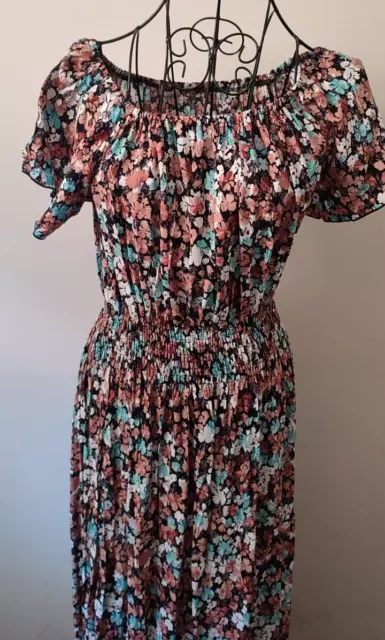 Floral shirred waist bardot top maxi dress size 12/14