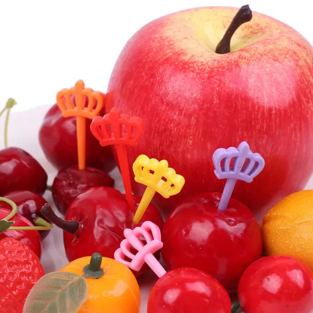 20Pcs Kid Child Cute Crown Food Fruit Pick Fork Bento Lunch Box Decor  q