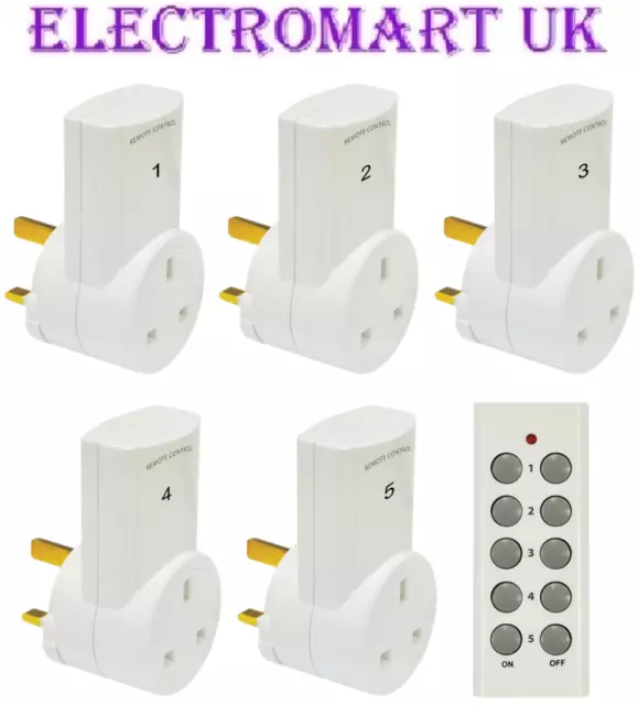 5 Wireless Remote Control Mains 13A Plug In Sockets Socket Plugs Adaptors White