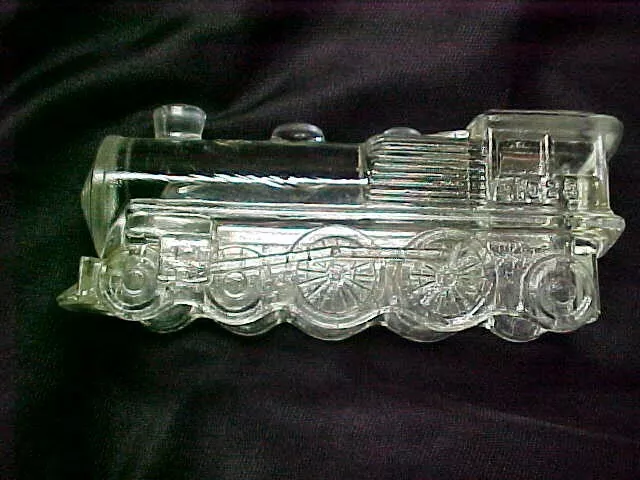 Vintage Glass Candy Container. Train Engine #1028 Locomotive Clear No Bottom