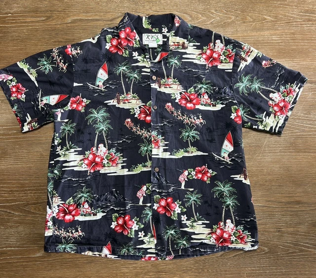 Kys Hawaiian Shirt Santa Clause Beach Christmas Mens XL Cotton Excellent!!