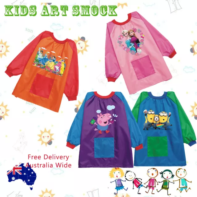 Kids Waterproof Art Smock long sleeve paint apron PEPPA FROZEN THOMAS 15 options