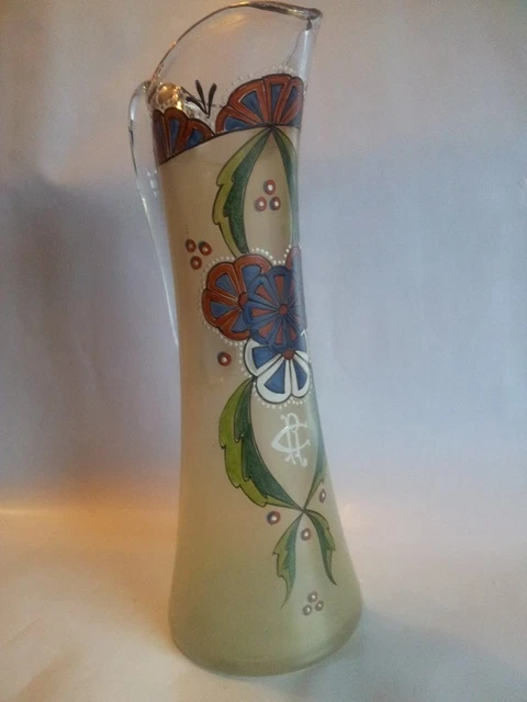 ART NOUVEAU Belle Epoque JARRA VIDRIO Epoca Siglo XlX Decoracion Esmalte