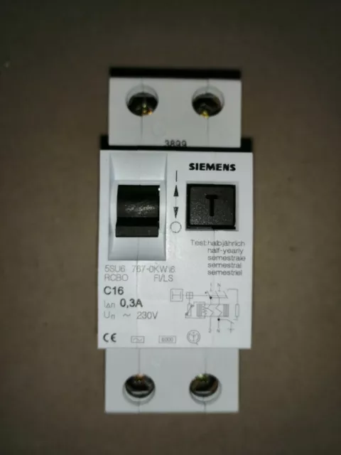 Siemens interruttore automatico differenziale 5su6 767-0kw16 rcbo fi/ls c16 30ma