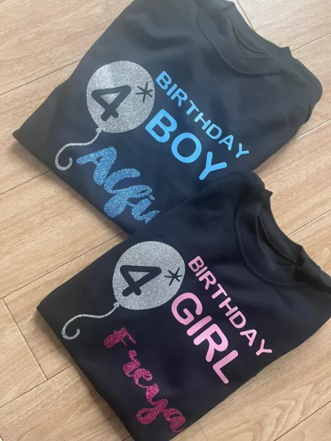 Birthday Girls Top Outfit Tshirt Black Six Balloon Glitter Older 2 3 4 5 6 7 9