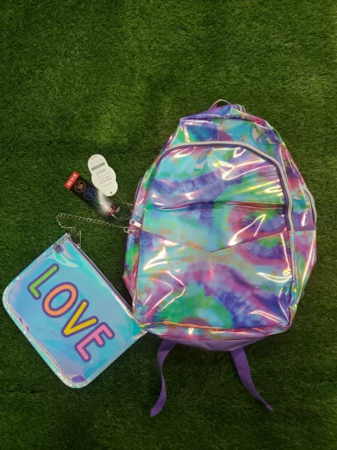 Wonder Nation, Kids, Girls' Purple Tie Dye Love Backpack. 2 piece. Wristlet. NWT