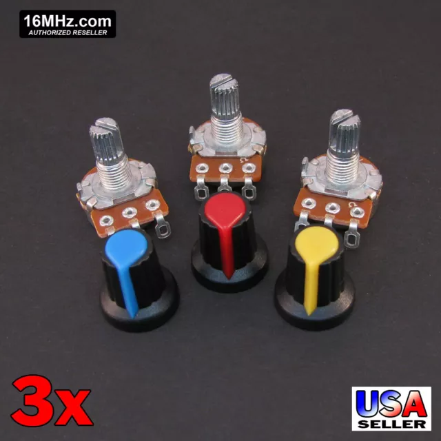 3x 5K Ohm Linear Taper Solder Lug Potentiometer B5K Black Knob USA 3pcs U63