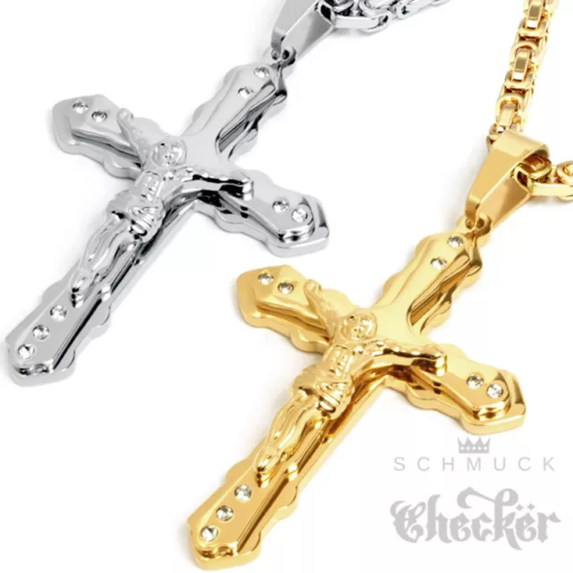 XL Edelstahl Damen Herren Anhänger Kreuz Jesus gold vergoldet silber Königskette