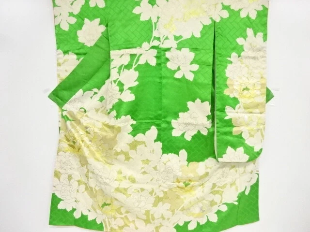 41022# Japanese Kimono / Antique Furisode / Embroidery / Flowers