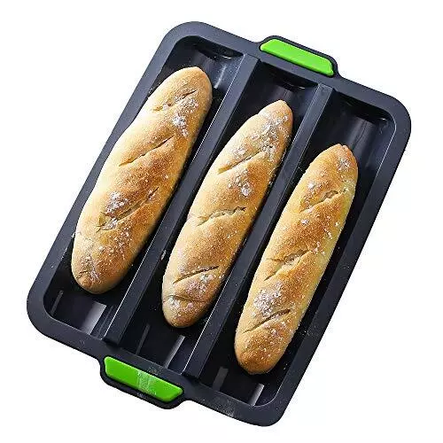 Silicone Baguette Pan Non-stick French Bread Baking Mould, 3 Wave Loaves Loaf...