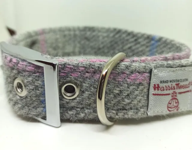 Pale grey Check Harris Tweed dog collar and lead set Various sizes