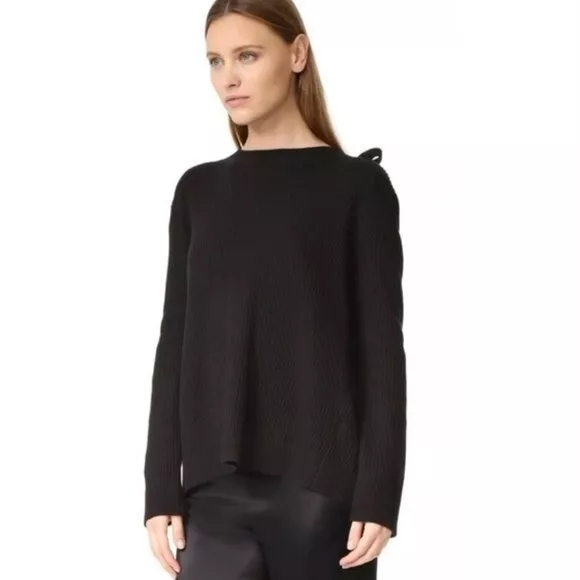 VINCE Tie Back Ribbed Black Sweater Cashmere Blend Women's XS 2
