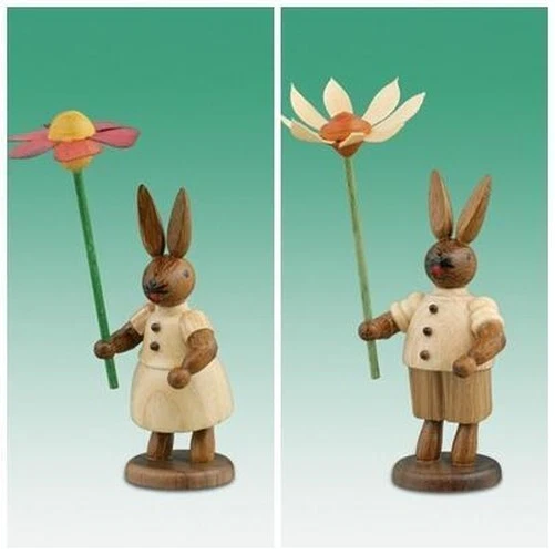 Coniglietto di Pasqua Coppie con Fiori Natura Altezza Circa 7,5 CM Nuovo Statua
