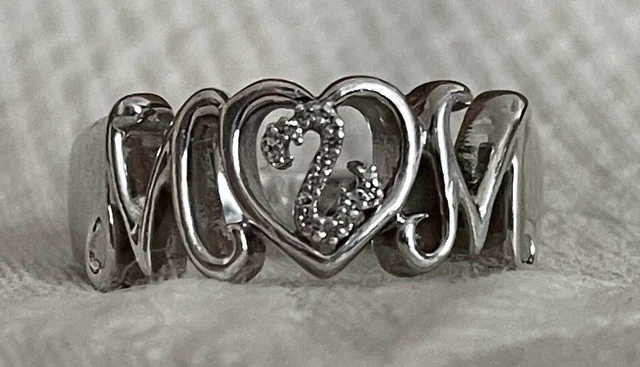 Jane Seymour Open Heart Sterling 925 Diamond "MOM" Ring Sz 6.5