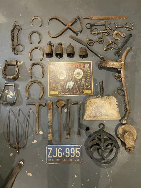 Vintage Primitive Rustic Barn Farm Horse Tools Decor Lot
