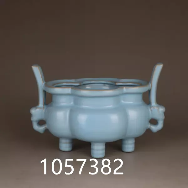 7.2"Old China Porcelain Song Tianqing Glaze Ru Kiln Double Ear Incense Burner