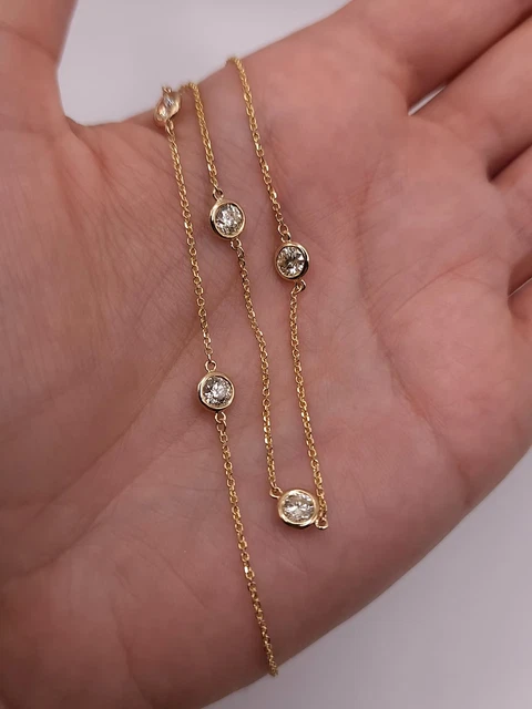 2.50Ct Bezel Set 5-Stone Round CZ By the Yard Necklace 925 Silver Gold Plated 2.50Ct Bezel Set 5-Stone Round CZ By the Yard Necklace 925 Silver Gold Plated