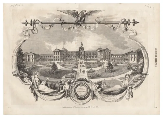 Paris - Upcoming Inauguration of the Imperial Asylum of Vincennes Engraving 1857