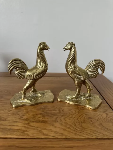 Rare pair of Beautiful vintage fighting Cockrells Solid Brass ￼1.961 Kg  15cm