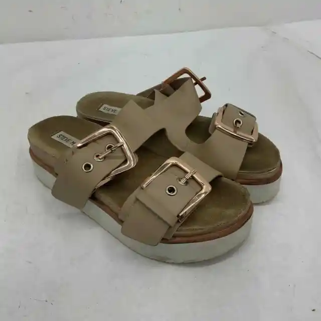 Steve Madden Beige Leather Slide Sandals - Women's 6.5