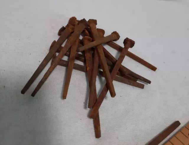 lot of 15 vintage antique 3" long square cut nails spikes rusty salvage