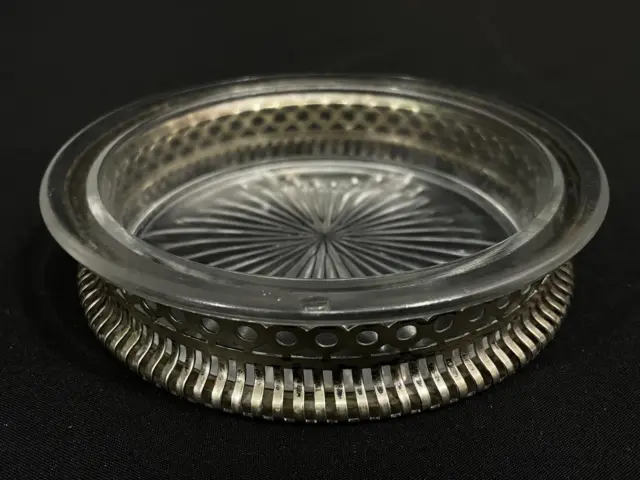 Vintage A.S. Co. Nickel Silver and Glass Coaster