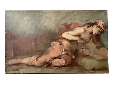19th Century French Impressionism Woman lying in a landscape signed TROUILLEBERT