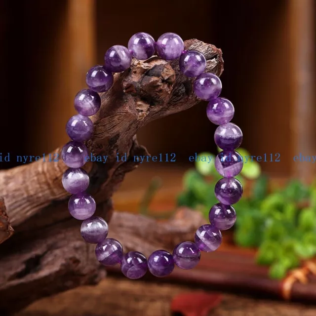 Natural Amethyst Stone Beaded Bracelet Purple Crystal Gemstone Stretch Bracelet