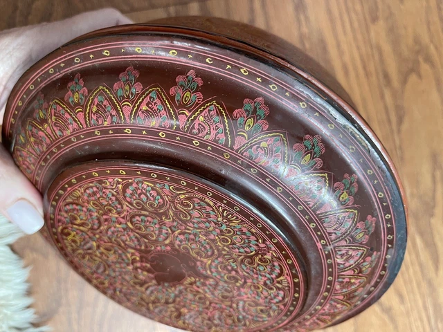 Antique Vintage Burmese Red Lacquer Box Container Burma SE Asian Old 3