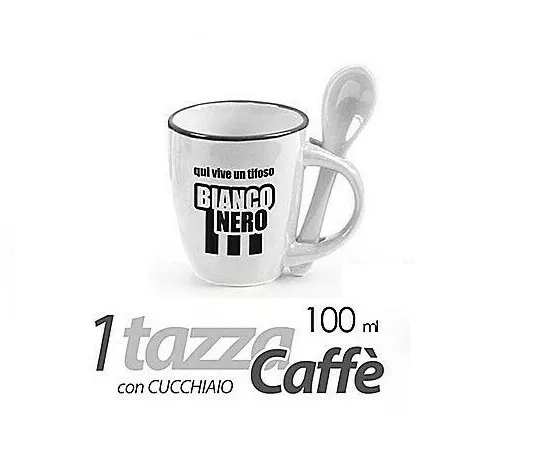 Tazza tazzina caffè Juventus Bianco nero da 100 ml con cucchiaio casa cucina