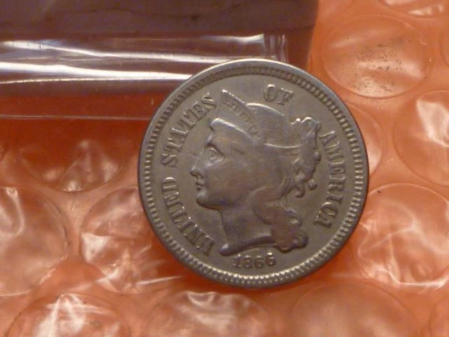 1866 Three Cent Nickel Piece 3C Civil War Era Coin #A