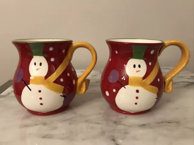 Pier 1 Imports Snowman Mug Cup Hand-Painted “Snow Ball” 16 oz