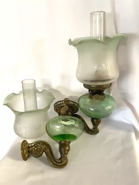 Vintage / Antique Brass & Glass wall lights. Pair, in lovely condition. Used.