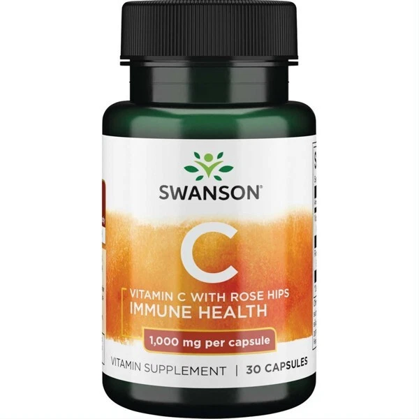 Swanson Vitamine C avec Rose Églantier Extrait 1000 MG 30 Gélules Immunité Appui