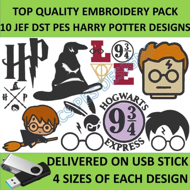 Harry Potter PES JEF DST Stickdesigns auf USB. Brother Maschine, Stickerei