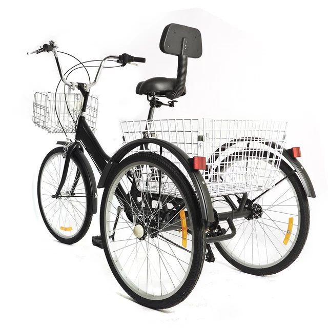 24 ZOLL DREIRAD Für Erwachsene 7-Gang 3-Räder Fahrrad Einkaufskorb