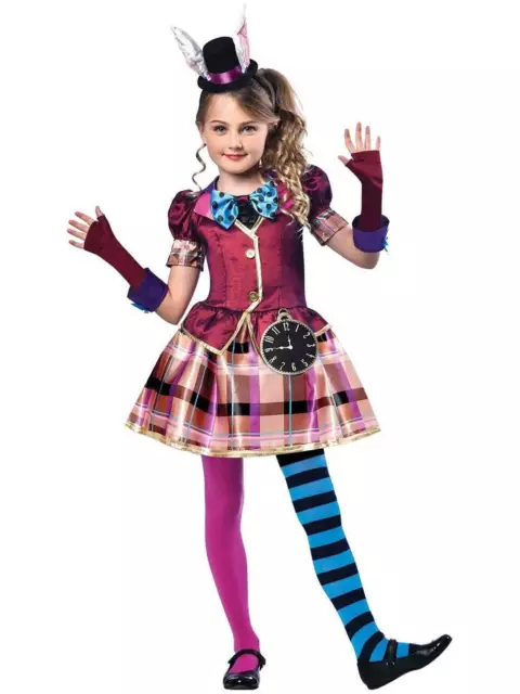 Girls Miss Mad Hatter Costume Child Alice Fancy Dress Kids Book Week Day Outfit