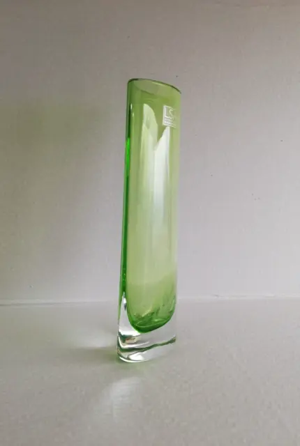 LSA lnternational  Hand Blown Transparent Green Cased Glass Vase. Labelled.